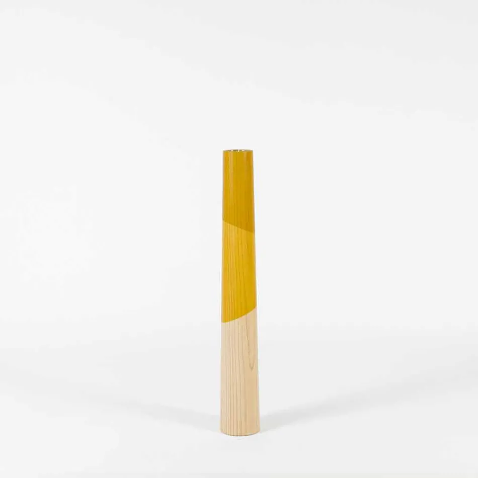 Modern Candle Holder in Solid Pine Wood with Colored Details - Candor Viadurini