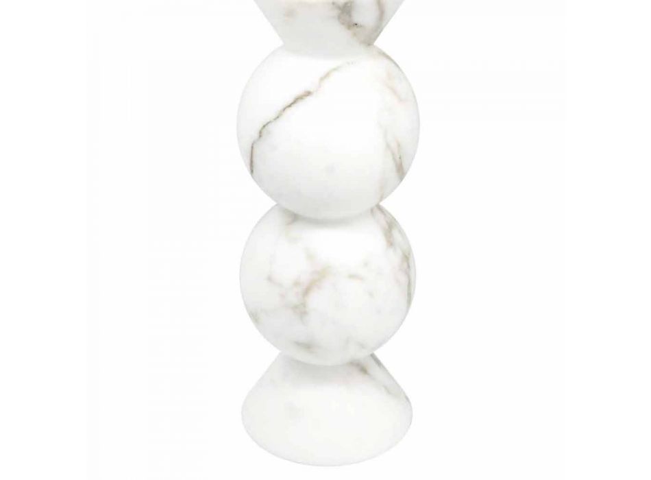 Tall Candle Holder in White Carrara Marble and Brass Made in Italy - Oley
