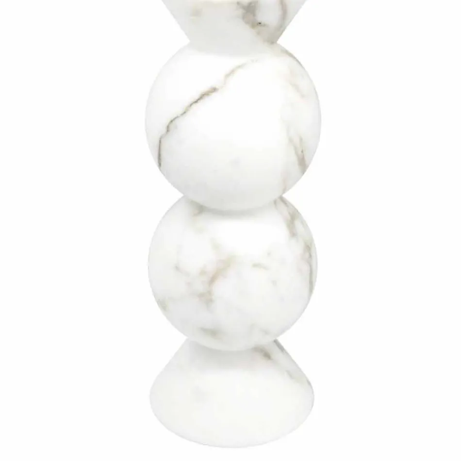 Tall Candle Holder in White Carrara Marble and Brass Made in Italy - Oley Viadurini