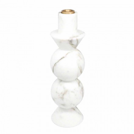 Tall Candle Holder in White Carrara Marble and Brass Made in Italy - Oley Viadurini