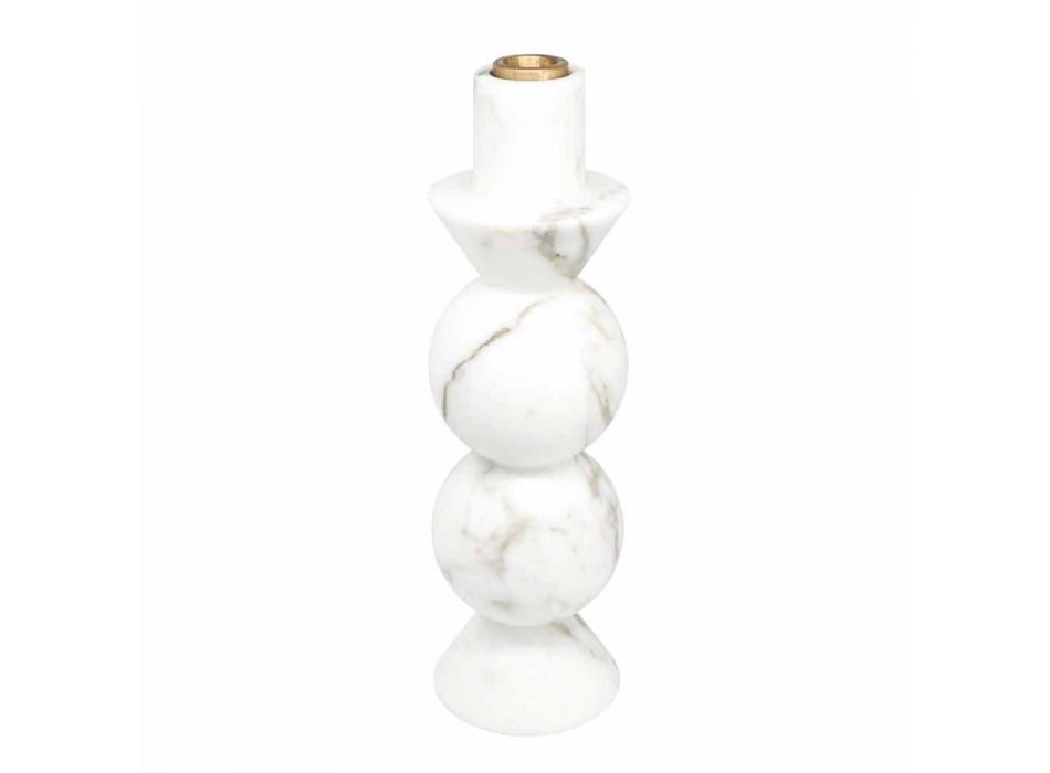 Tall Candle Holder in White Carrara Marble and Brass Made in Italy - Oley