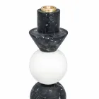 Tall Candle Holder in White, Black and Brass Marble Made in Italy - Bram Viadurini