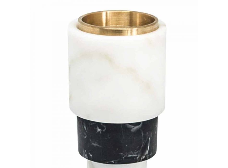 Low Bicoloured Marble and Brass Candle Holder Made in Italy - Brett Viadurini