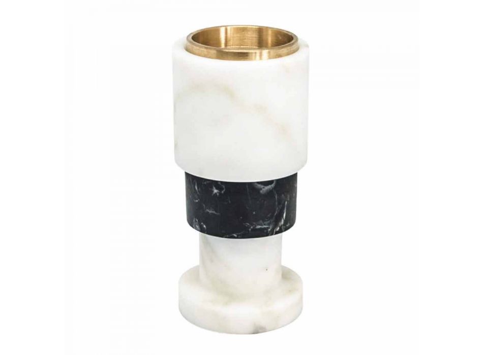 Low Bicoloured Marble and Brass Candle Holder Made in Italy - Brett Viadurini