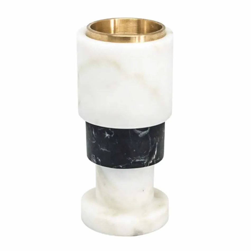 Low Bicoloured Marble and Brass Candle Holder Made in Italy - Brett Viadurini