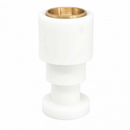 Low Candle Holder in White Carrara Marble and Brass Made in Italy - Benton Viadurini