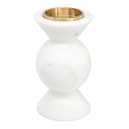 Design Candle Holder in Brass and White Carrara Marble Made in Italy - Bevis Viadurini