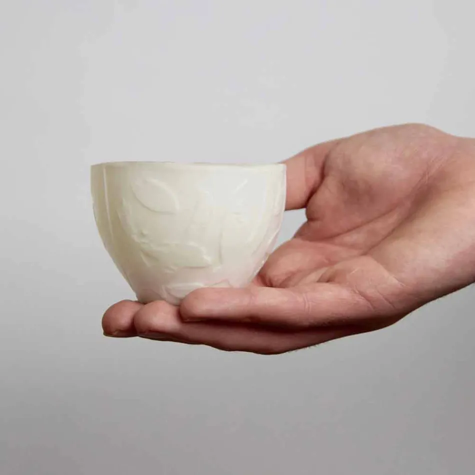 Design Candle Holder in Decorated White Porcelain 3 Pieces - Arcireale Viadurini