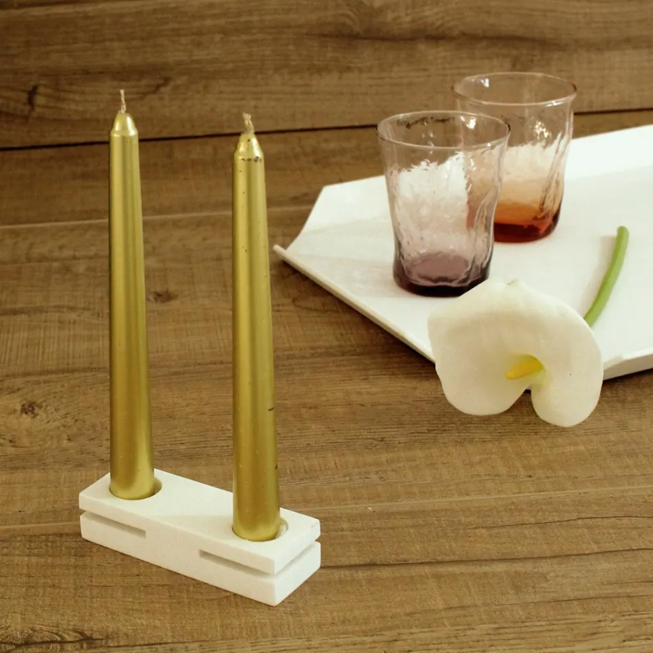 White Corian Design Candle Holder for Living Room Made in Italy - Sisifo Viadurini