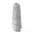 Striped White Carrara Marble and Brass Candle Holder Made in Italy - Amenia Viadurini