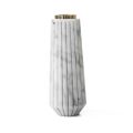Striped White Carrara Marble and Brass Candle Holder Made in Italy - Amenia