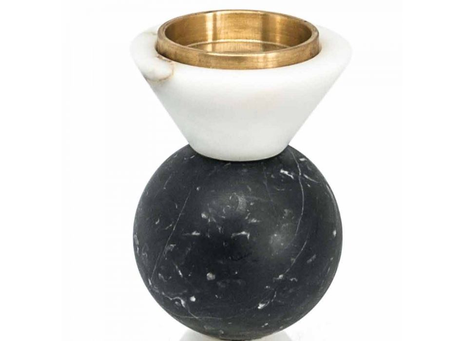 Carrara Marble, Marquinia and Brass Candle Holder Made in Italy - Braxton