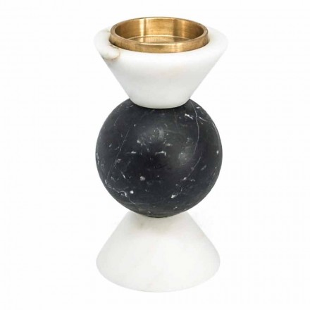 Carrara Marble, Marquinia and Brass Candle Holder Made in Italy - Braxton Viadurini