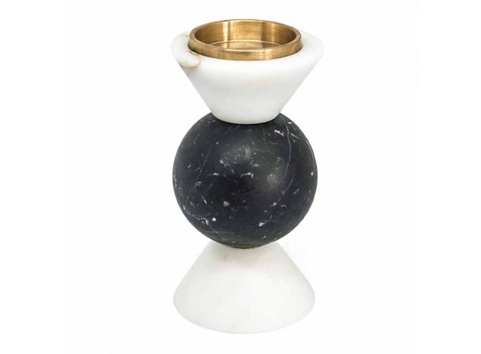 Carrara Marble, Marquinia and Brass Candle Holder Made in Italy - Braxton
