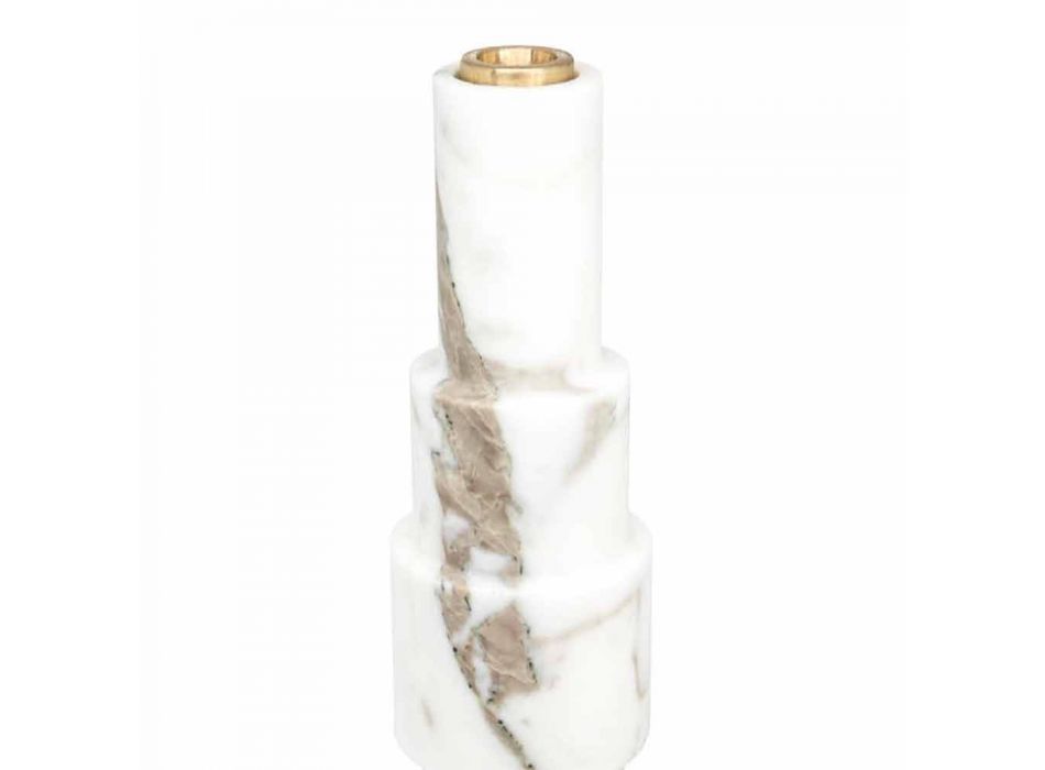 Modern Candle Holder in White Carrara Marble and Brass Made in Italy - Allan Viadurini