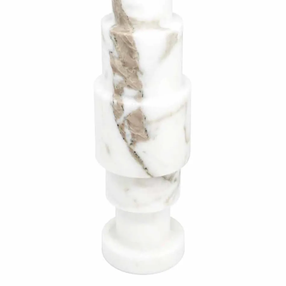 Modern Candle Holder in White Carrara Marble and Brass Made in Italy - Allan Viadurini