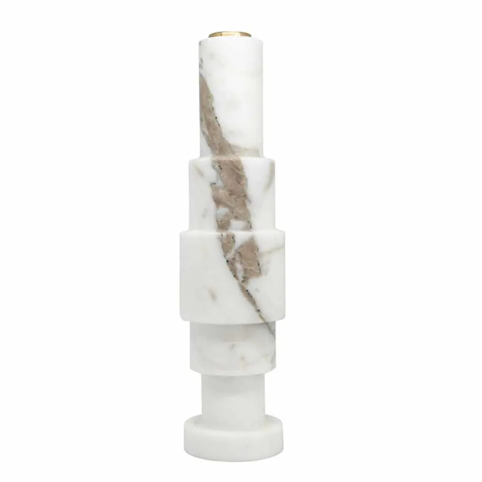 Modern Candle Holder in White Carrara Marble and Brass Made in Italy - Allan Viadurini