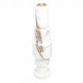 Modern Candle Holder in White Carrara Marble and Brass Made in Italy - Allan