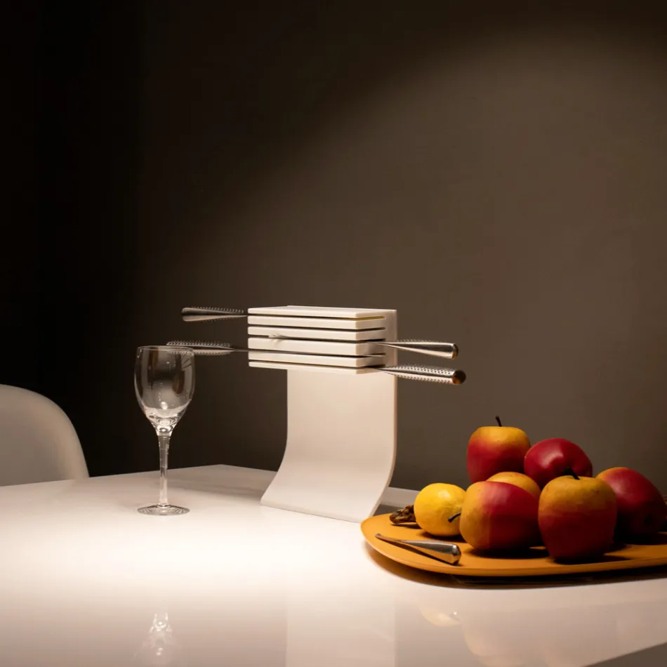 Kitchen Knife Holder in White Corian Made in Italy Design - Ivanova Viadurini