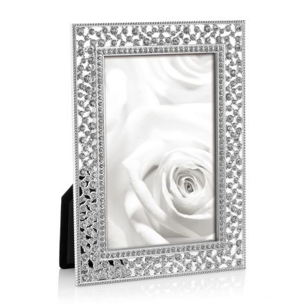 Support Photo Frame in Silver Metal with Luxury Design Crystals - Ghero Viadurini