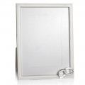Support Photo Frame in Silver Metal Vertical Design with Rings - Bridal