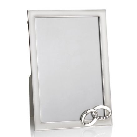 Silver Metal Table Photo Frame with Rings and Crystals - Bridal Viadurini