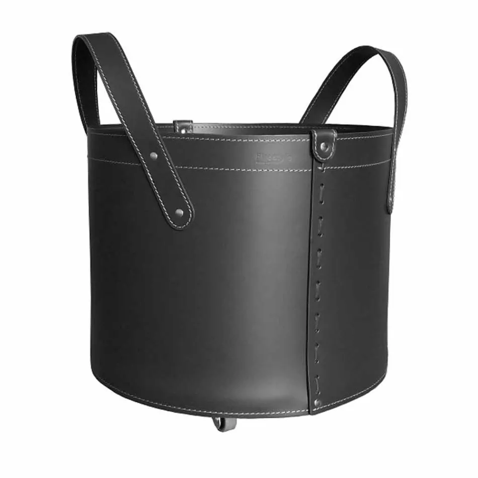 Cylindrical log holder in regenerated leather with Tonda Firestyle wheels Viadurini