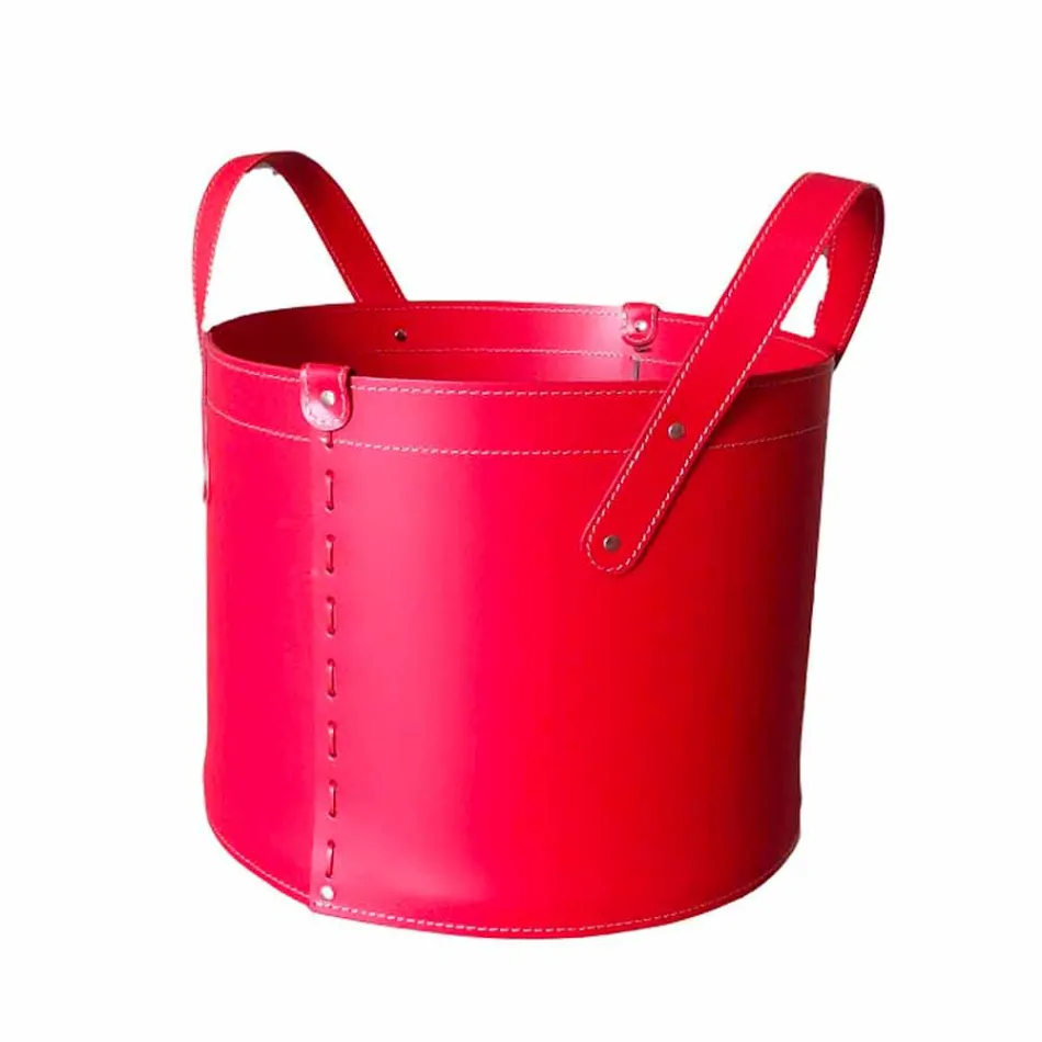 Cylindrical log holder in regenerated leather with Tonda Firestyle wheels Viadurini