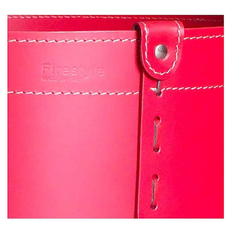 Cylindrical log holder in regenerated leather with Tonda Firestyle wheels Viadurini