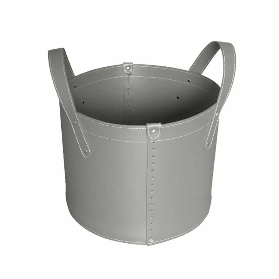 Cylindrical log holder in regenerated leather with Tonda Firestyle wheels Viadurini