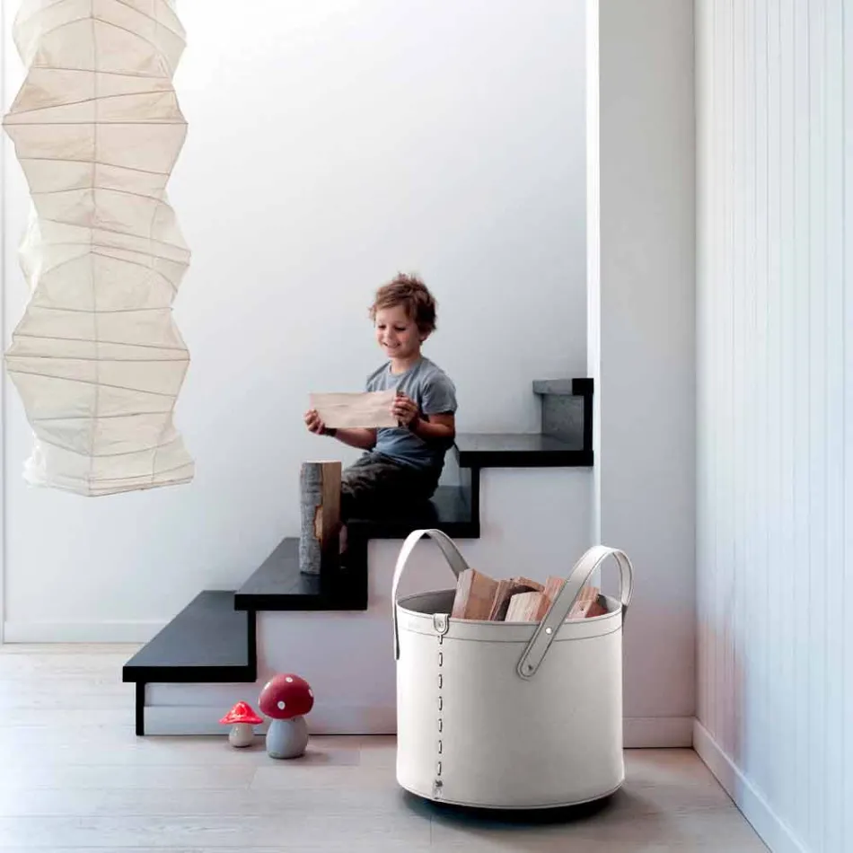 Cylindrical log holder in regenerated leather with Tonda Firestyle wheels Viadurini