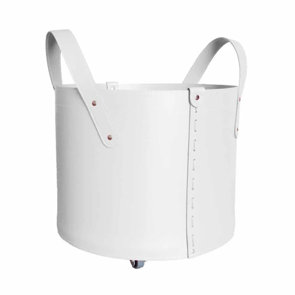 Cylindrical log holder in regenerated leather with Tonda Firestyle wheels Viadurini