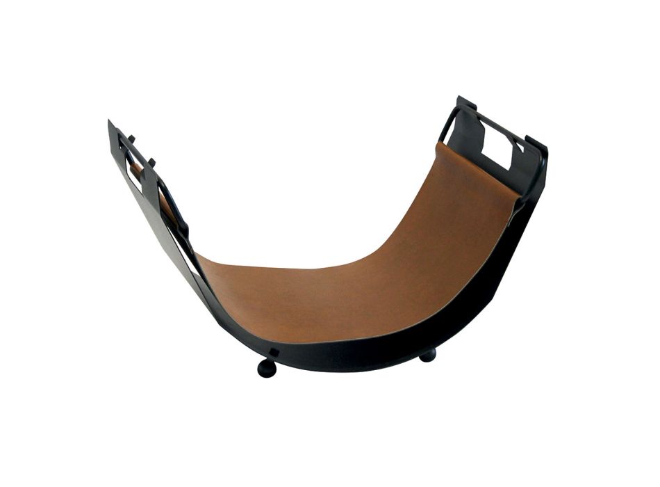 Wood holder with side handles in brown eco-leather Made in Italy - Butterfly Viadurini
