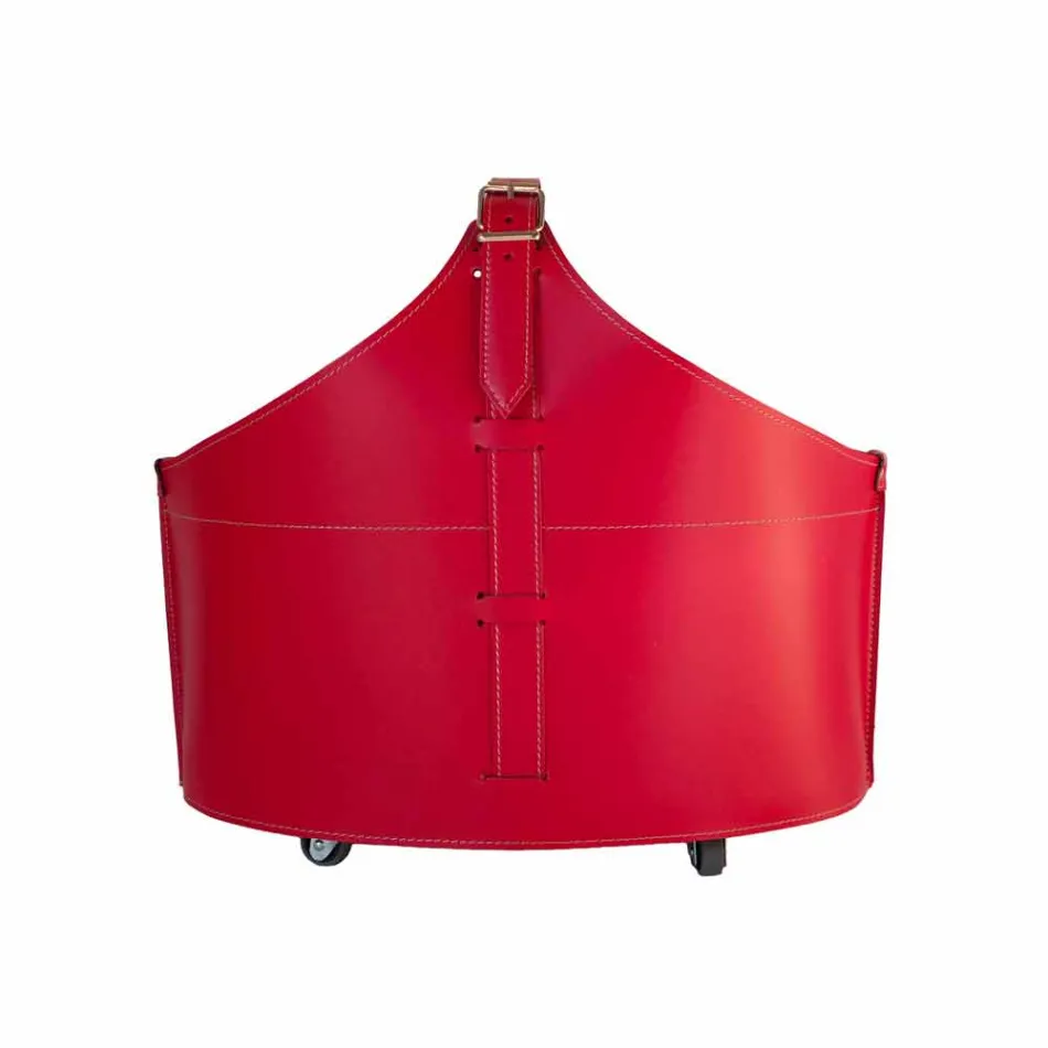 Indoor firewood holder with wheels in Fabia modern regenerated leather Viadurini
