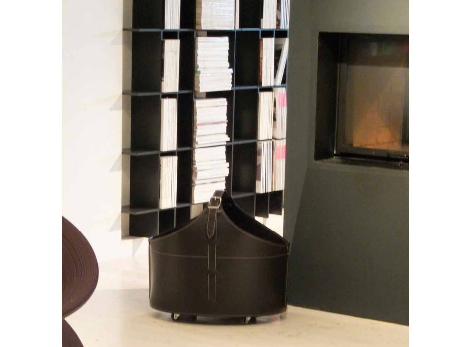 Indoor firewood holder with wheels in Fabia modern regenerated leather Viadurini