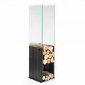 Internal Wood Holder Modern Design in Steel and Glass Made in Italy - Mistral