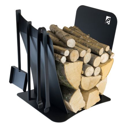 Indoor Firewood Holder in Steel with 3 Accessories Made in Italy - Nelumbo Viadurini