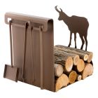 Indoor Firewood Holder in Brown Steel Made in Italy with Tools - Volturno Viadurini