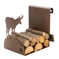 Indoor Firewood Holder in Brown Steel Made in Italy with Tools - Volturno
