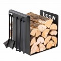 Indoor Firewood Holder in Black Steel with 4 Tools Made in Italy - Phebe