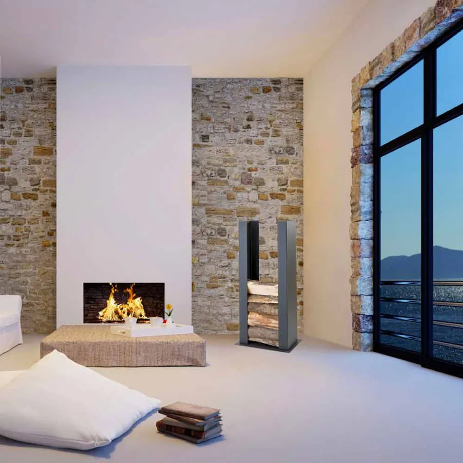 Steel wall / floor firewood holder, design, PLDU Caf Design Viadurini