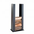 Floor / Wall Wood Holder in Black Steel with Column of Modern Design - Grecale