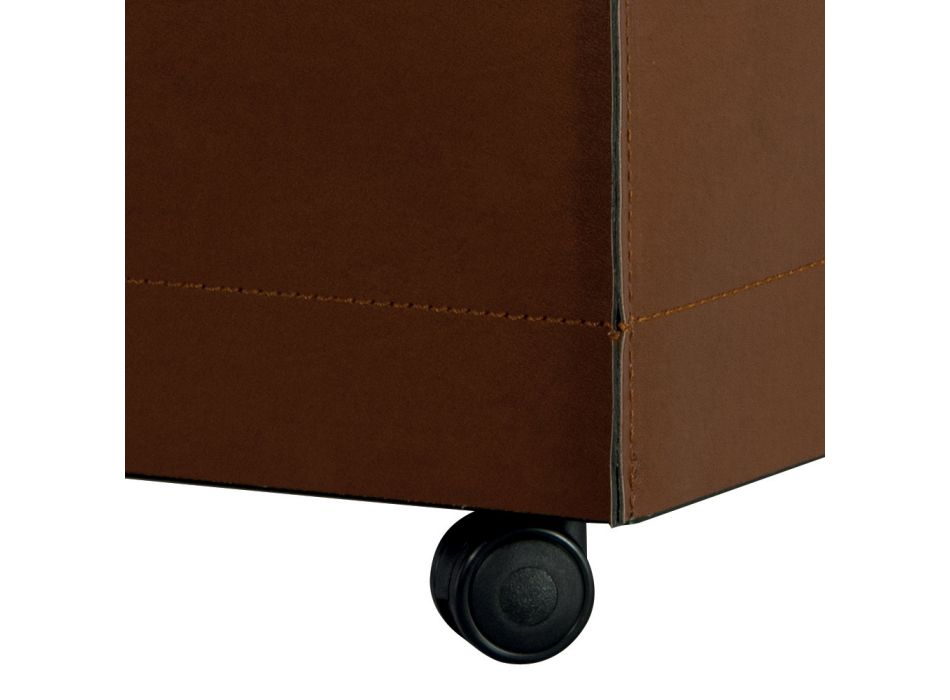 Wooden holder of 2 sizes in brown eco-leather Made in Italy - Formica Viadurini