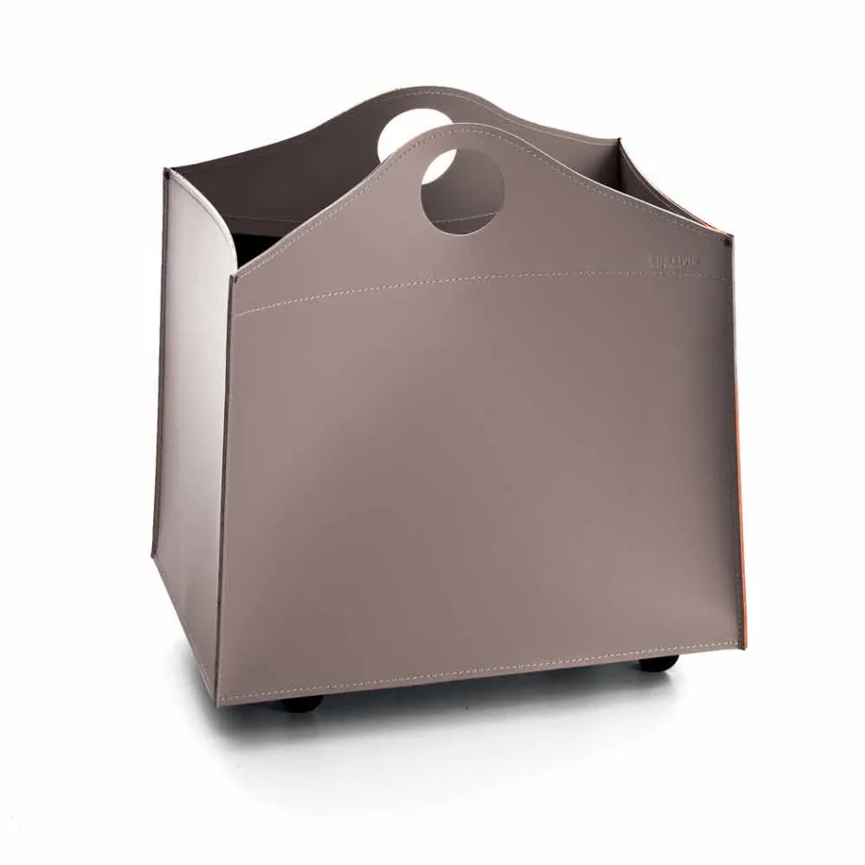 Design firewood holder in anthracite leather with WoodBag wheels Viadurini