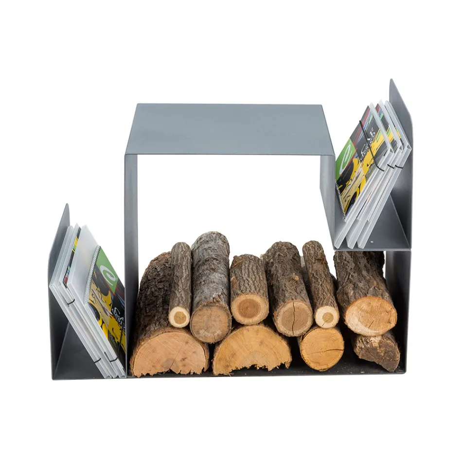 Design Log Holder for Indoors in Gray Steel Made in Italy - Tramontana Viadurini