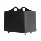 Log holder in regenerated leather with WoodBag wheels made in Italy Viadurini