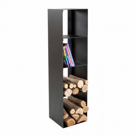 Black Modern Indoor Wood Log Holder with Shelves Made in Italy - Cauro1 Viadurini