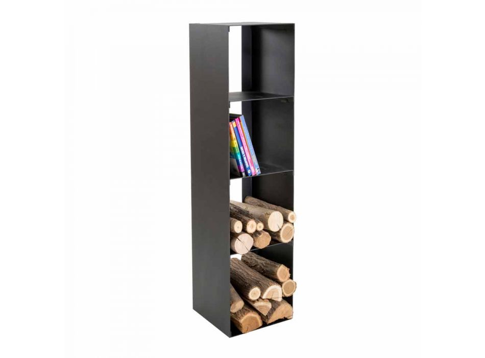 Black Modern Indoor Wood Log Holder with Shelves Made in Italy - Cauro1 Viadurini