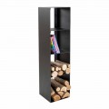 Black Modern Indoor Wood Log Holder with Shelves Made in Italy - Cauro1