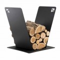 Wood Holder for Fireplace Modern Design in Black Steel Made in Italy - Vespero